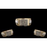 Rolex Style Heavy Gents 9ct Gold Two Tone Diamond Set Ring of excellent proportions.