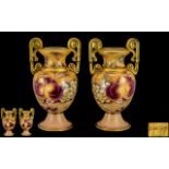 Royal Worcester Ex Artist - Brian Cox Superb and Impressive Signed Pair of Twin Handle Fruit Vases