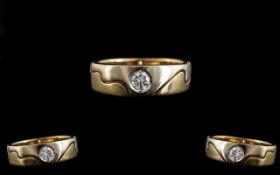 14ct Gold - Single Stone Diamond Ring. Marked 585 to Interior of Shank. The Pave Set Round Brilliant