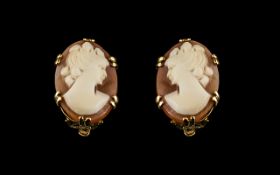 Ladies 9ct Gold Pair of Cameo Set Earrings. Fully Marked for 9ct.