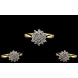 18ct Gold - Attractive Diamond Set Cluster Ring - Flower head Setting. Diamond Weight 0.50 pts