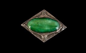 Antique Silver Arts and Crafts Brooch with large oval shaped green stone,