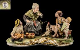 Capodimonte Bruno Merli Figurine "C'era una volta" It features a Grandmother sitting in a farmyard