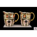 Royal Crown Derby Fine Pair of Old Imari Pattern Gold Banded Large Jugs. Pattern No 1128. c.1980's.