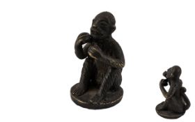 Small Bronze Monkey. Bronze Monkey In Sitting Position. Good Patina with Age.