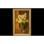 Oil on Canvas Still Life of a glass vase with flowers,