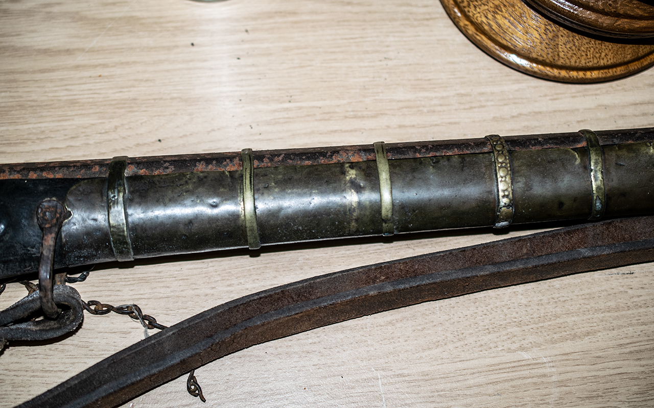 A 19th Century Flintlock Afghanistan (N.W.F) Riffle mounted with brass ferrules and brass plate. - Image 3 of 6