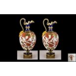 Royal Crown Derby Fine Pair of Large Mask Handled Jugs of bulbous form,