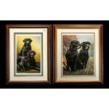 Two Limited Edition Signed Prints of Black Labrador Dogs,