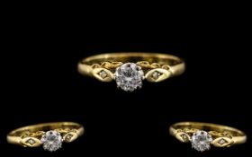 Ladies - Attractive 18ct Gold Single Stone Diamond Ring. The Round Brilliant Cut Diamond of Good