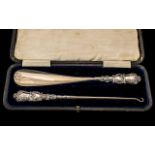 Sterling Silver Shoe Horn & Lace Pull, circa 1950s, in original box.