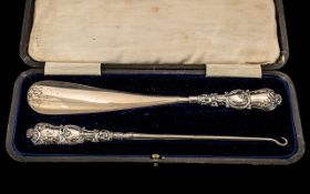 Sterling Silver Shoe Horn & Lace Pull, circa 1950s, in original box.