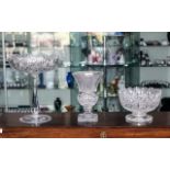 Three Pieces of Lead Crystal Cut Glass consisting of a tall footed comport (13 inches high),