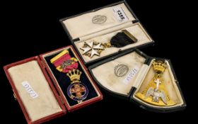 Masonic Interest: Two Cased Silver and Enamel Breast Badges and a cased gilt metal triangle breast