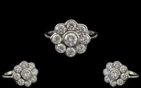 Platinum - Superb Quality Diamond Set Ladies Ring - Flower head Design.