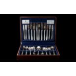 Canteen of Cutlery by Viners, housed in wooden box, made of stainless steel,