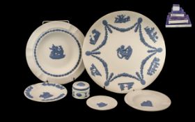 Collection of Wedgwood Pale Blue on White Jasper, 6 assorted pieces, comprising: Cupid cake plate,