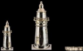 WITHDRAWN Large Modern Silver Plate Novelty Cocktail Shaker in the Form of a LIghthouse,