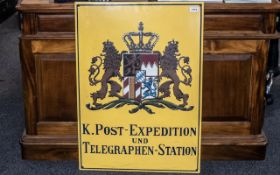 Vintage German Enamel Sign, 'K. Post Expedition Und Telegraphen- Station', 32 inches (80cms) x 22