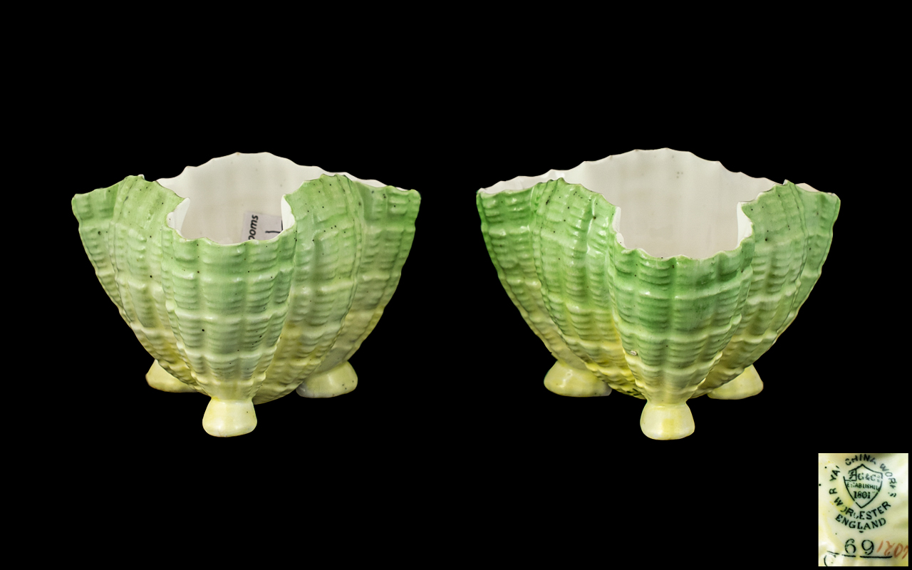 Royal China Works Worcester Pair of Fine Quality Shell Vases, Finished In a Wonderful Soft Pastel