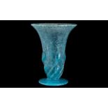 Monart - Superb Quality Large and Impressive Crackle Blue Vase of Excellent Form,