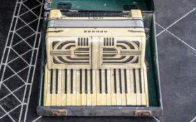 Piano Accordion in Original Case by Hohner, Model Verdi 2, in a mother of pearl finish.