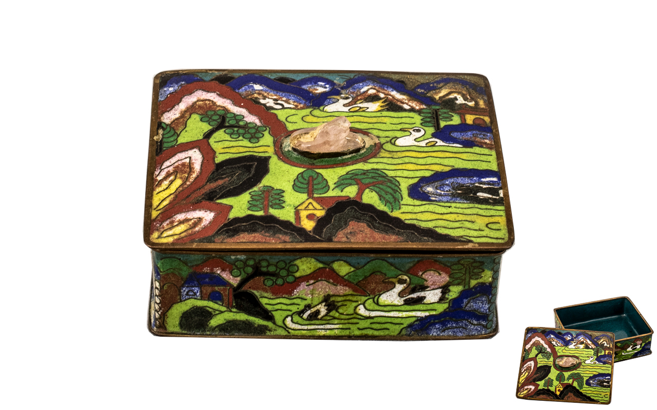 Japanese Cloisonne Lidded Box, good decoration and colour throughout, 3 inches x 3.5