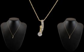 Unmarked 18ct Gold Diamond Set Pendant, set with round bullet cut diamonds on a hayseed gold chain.