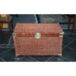Large Whicker Basket with Brass Corner Fitments and Lock.