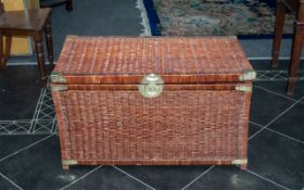 Large Whicker Basket with Brass Corner Fitments and Lock.