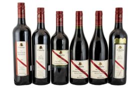 D'Arenberg Mclaren Vale Vintage Selection of Top Quality Australian Red Wines, six bottles,