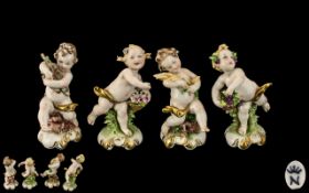 Capodimonte Early and Fine Hand Painted Quartet of Miniature Child Figures depicting the 'Four