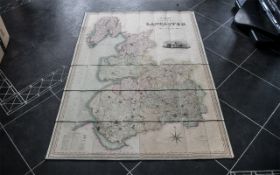 Folding Map of Lancashire by Henry Teesdale and Company 1830. Fitted In An Original Leather Case.