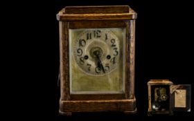 Early 20th Century Oak Effect Alarm Clock by Thomas Fattorinis patent bugler alarm clock.