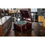 Mahogany Cased Wind Up Gramophone Player, with lift up lid, two front opening doors,