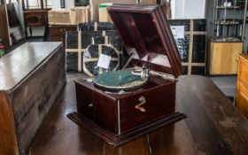 Mahogany Cased Wind Up Gramophone Player, with lift up lid, two front opening doors,