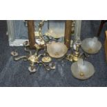 Two Brass Chandeliers ( 5 Branch without Shades ) 3 Branch with Glass Shades.