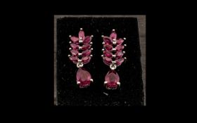 Ruby Chevron and Drop Earrings, 7cts of rubies,