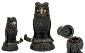 Victorian Irish Inkwell in Form of Owl. Mid to early 19th century Owl inkwell, made from bog wood