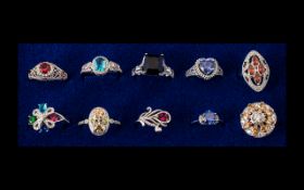 Impressive Collection of Silver & Different Coloured Stone Rings.