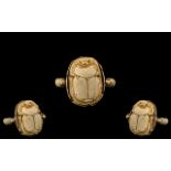 14 ct Gold Egyptian Scarab Ring - 14ct Gold Shank and Mount, Shank with rope twist design.