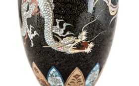 A Japanese Meiji Period Cloisonne Vase Superb quality, depicts dragon chasing the phoenix.