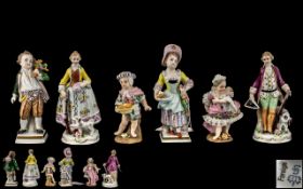 Collection of Six Sitzendorf and Dresden Hand Painted Miniature Figures, various subjects and sizes,