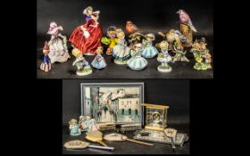 Box of Mixed Collectibles comprising a Rapport London brass clock; an oil on board street scene;
