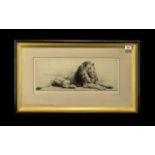 Herbert Dicksee Pencil Etching depicting a lion, signed in pencil, in original frame,