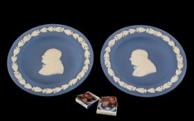 Pair of Wedgwood Blue Jasper Sir Winston Churchill Round Sweet Dishes. In original boxes.