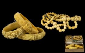 Collection of Vintage Celluloid Jewellery, from the 30s/40s Deco style, in cream colour,