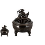 Antique Chinese Bronze Censor of Fine Colour and Quality, with Finely Cast Feet In the Archaic