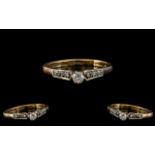 18ct Yellow Gold Single Stone Diamond Set Ring with Diamond Set Shoulders,