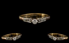 18ct Yellow Gold Single Stone Diamond Set Ring with Diamond Set Shoulders,